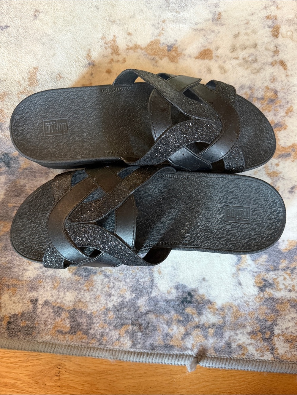 FitFlop Black Glitter Cross-Strap Sandals